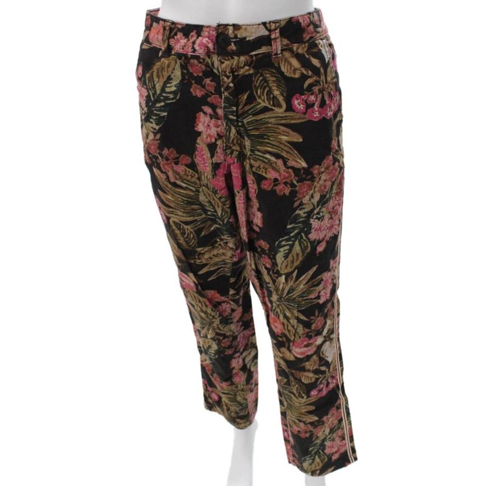 Chino Anthropologie Women Chino Pants Black Floral Cotton Button 28in Size 30